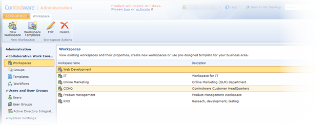 workspaces for different departments in Comindware Tracker